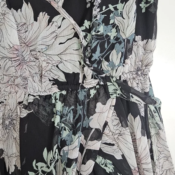 BAND of Gypsies Faux Wrap Dress  Black Floral Chiffon High Low Maxi sz S - Picture 9 of 11